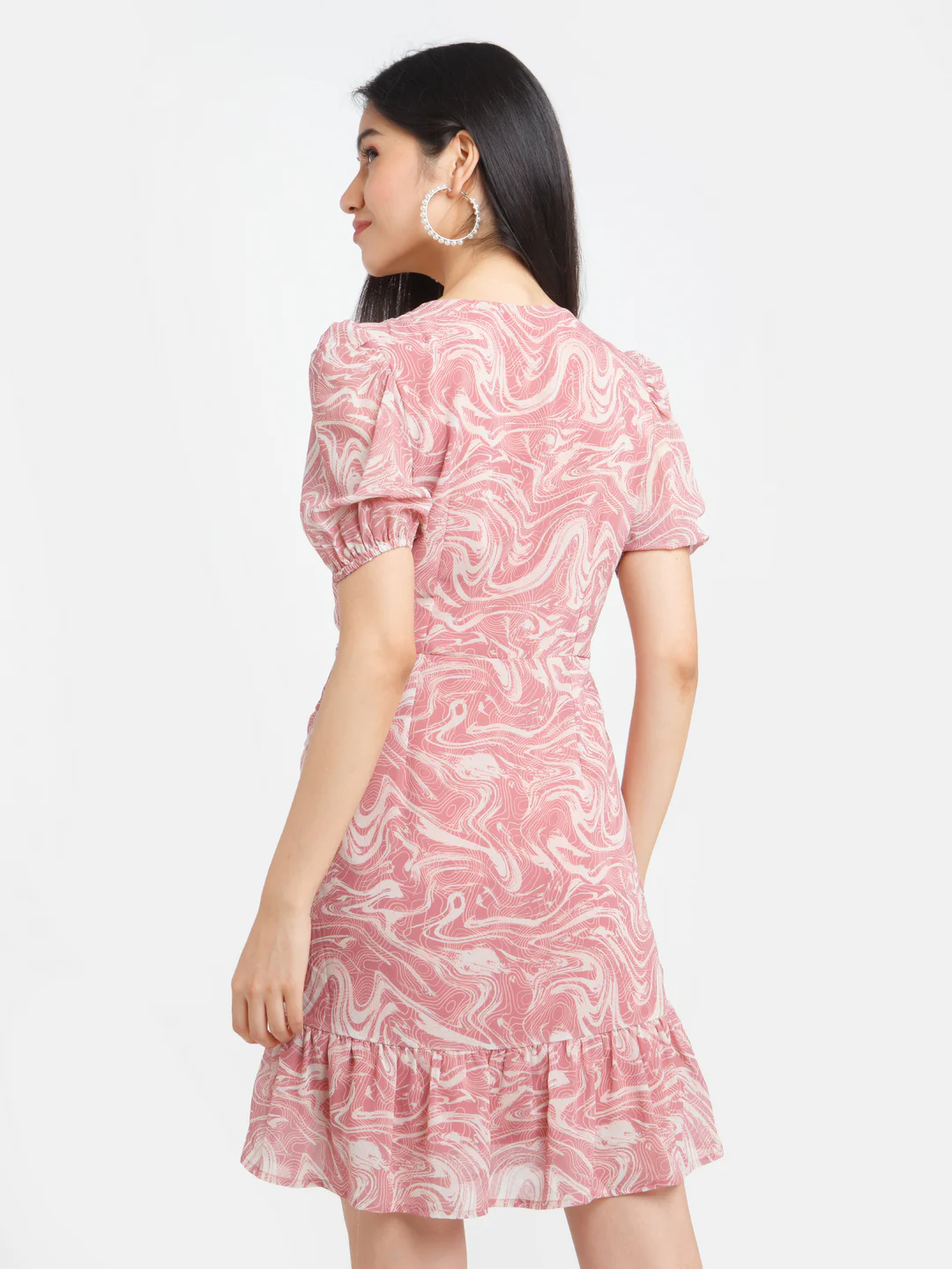 Rust Printed Ruched Short Dress - Image 4