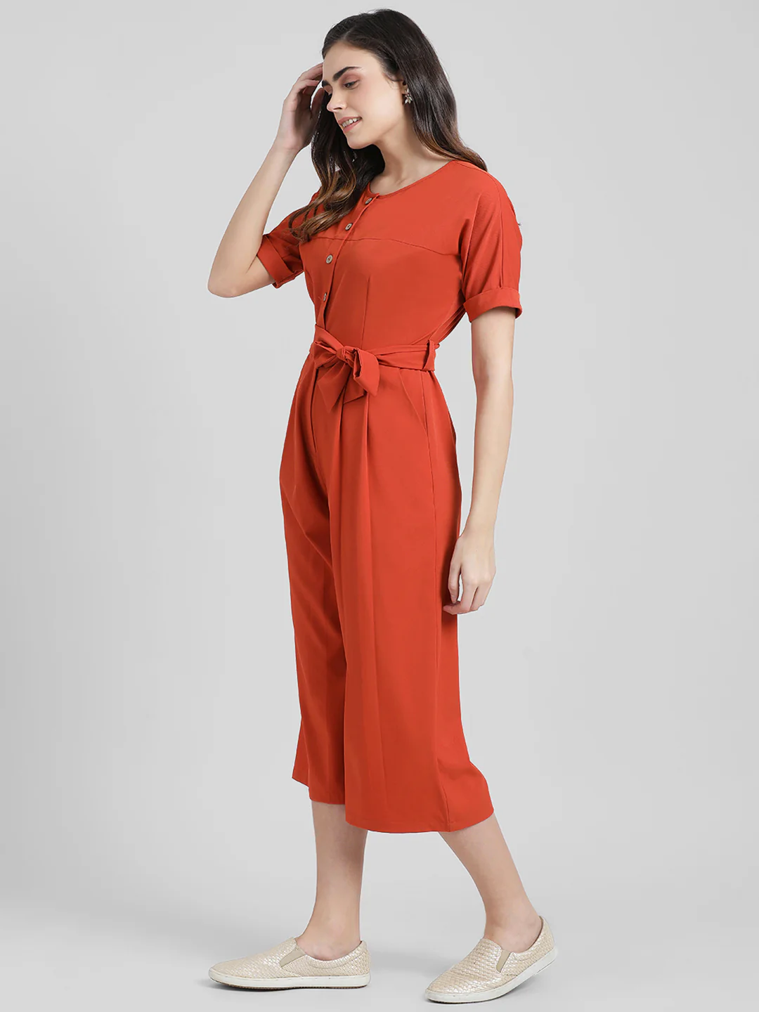 Rust Solid Basic Jumpsuit - Image 2