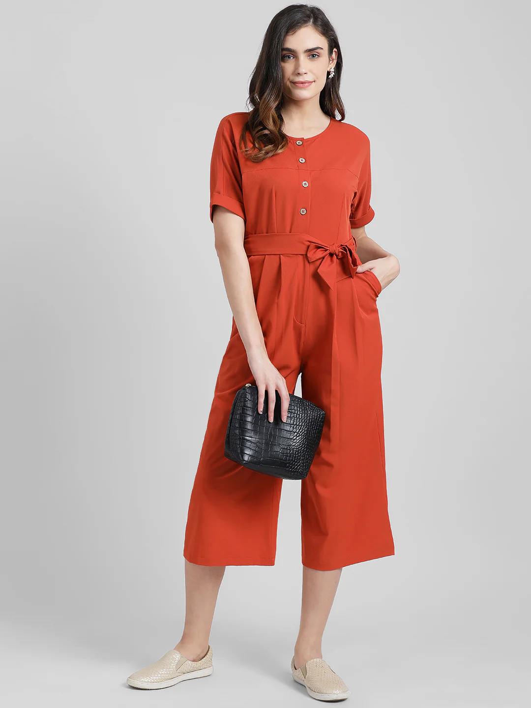 Rust Solid Basic Jumpsuit - Image 5