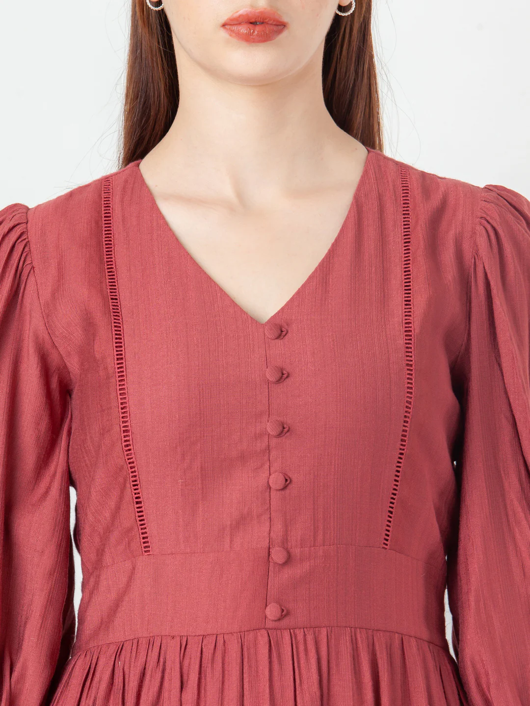 Rust Solid Flared Short Dress - Image 6