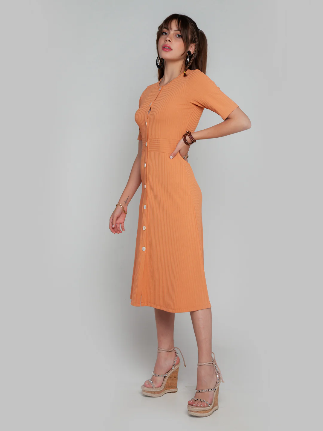 Rust Striped Midi Dress - Image 3