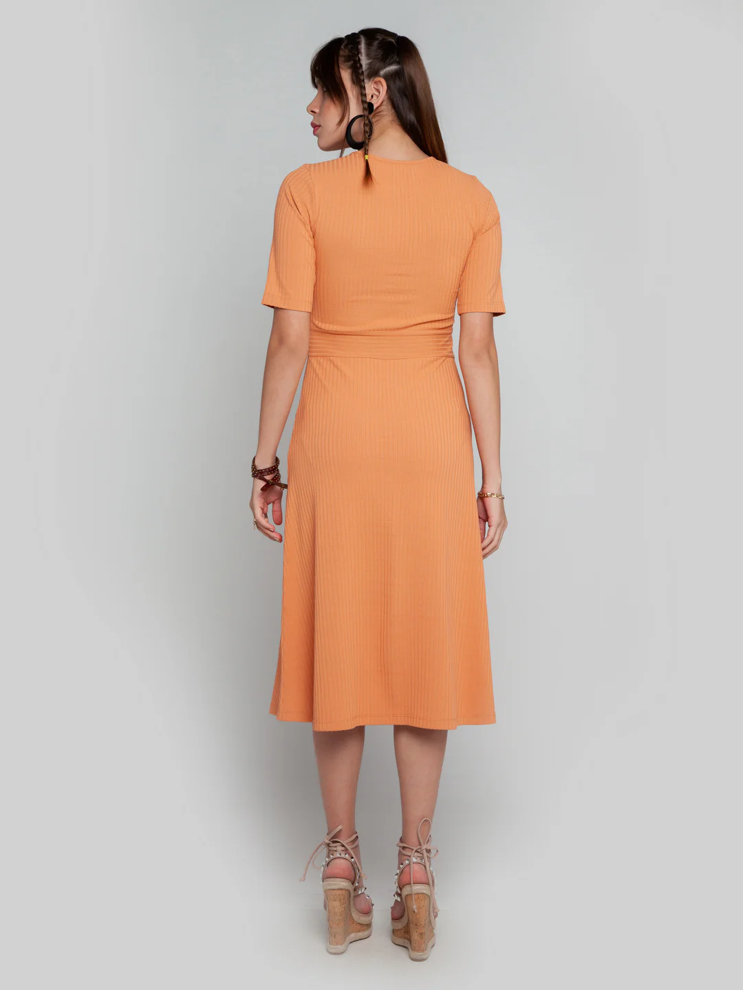Rust Striped Midi Dress - Image 4