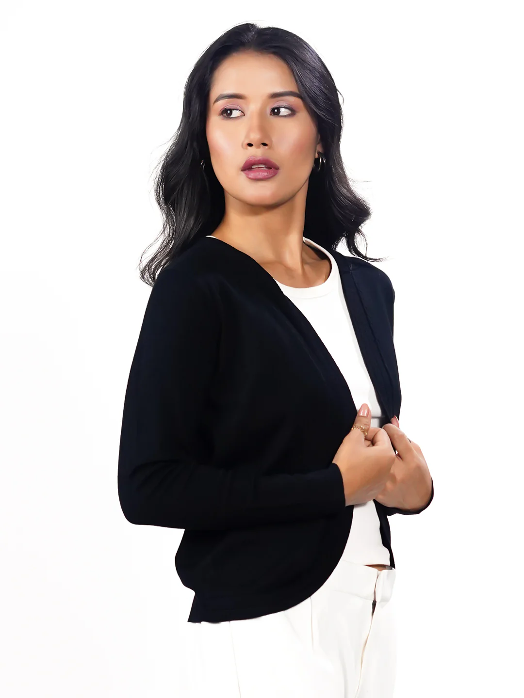 Black Solid Slip-On Shrug - Image 5