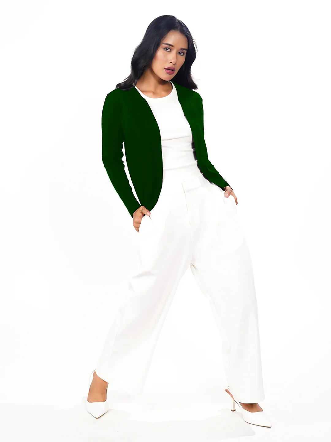 Green Solid Slip-On Shrug - Image 3