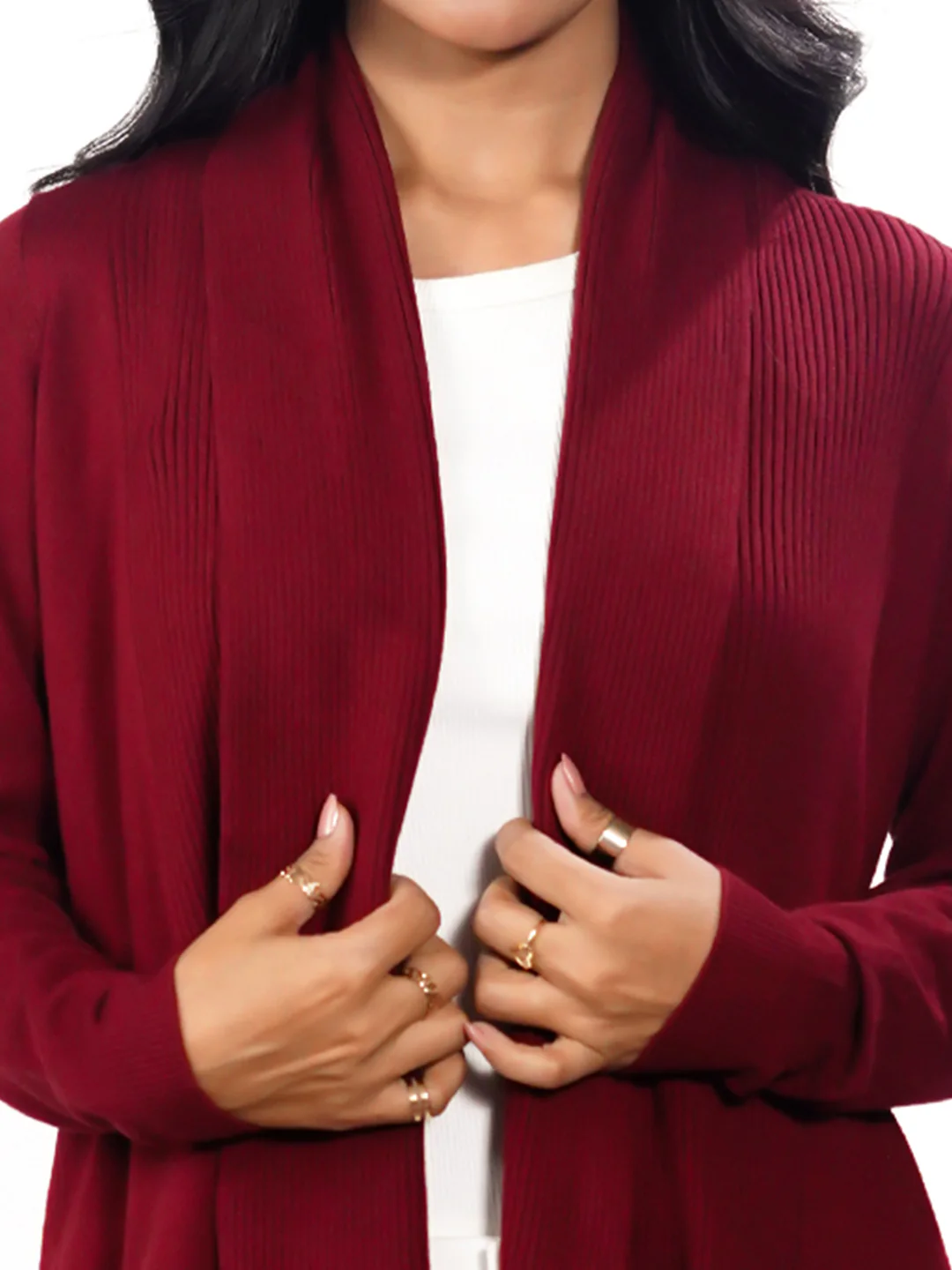 Maroon Solid Slip-On Shrug - Image 6