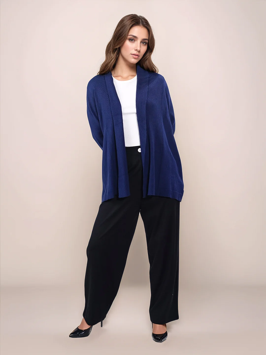 Navy Solid Slip-On Shrug