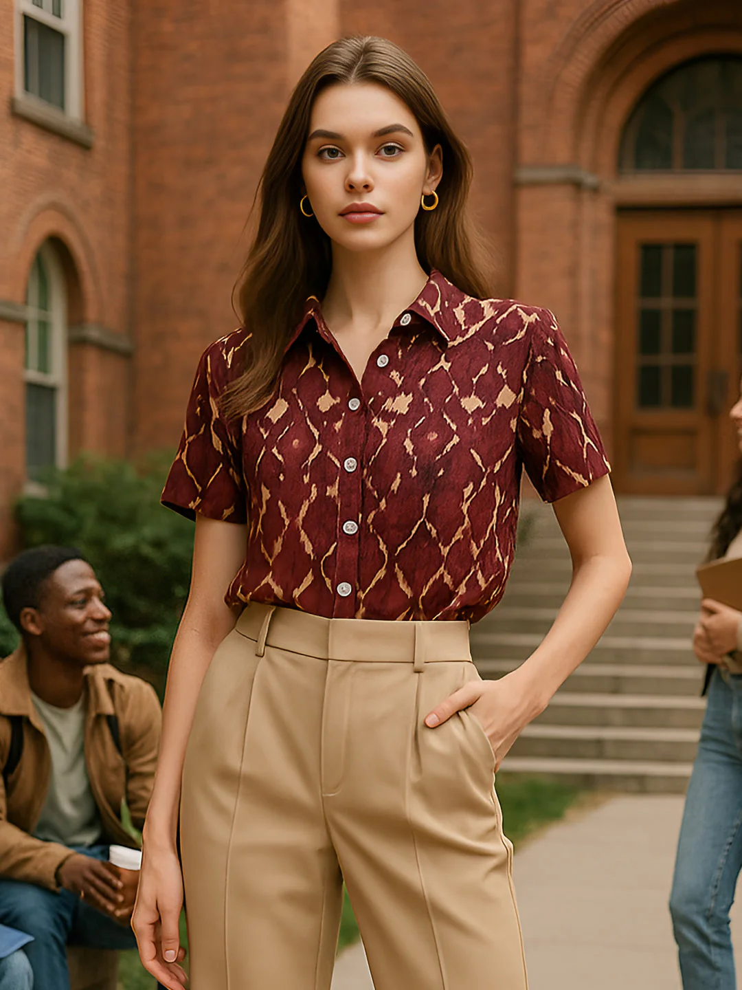 Brown Ethnic Motifs Half Sleeves Shirt