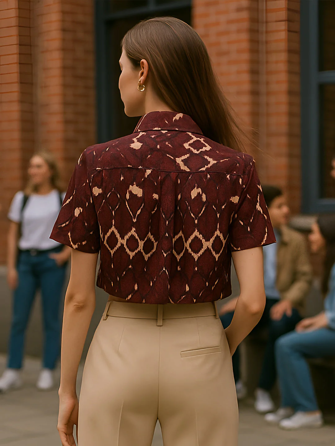Brown Ethnic Motifs Half Sleeves Shirt - Image 4