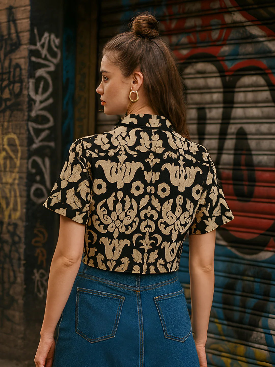 Black Ethnic Motifs Half Sleeves Shirt - Image 4