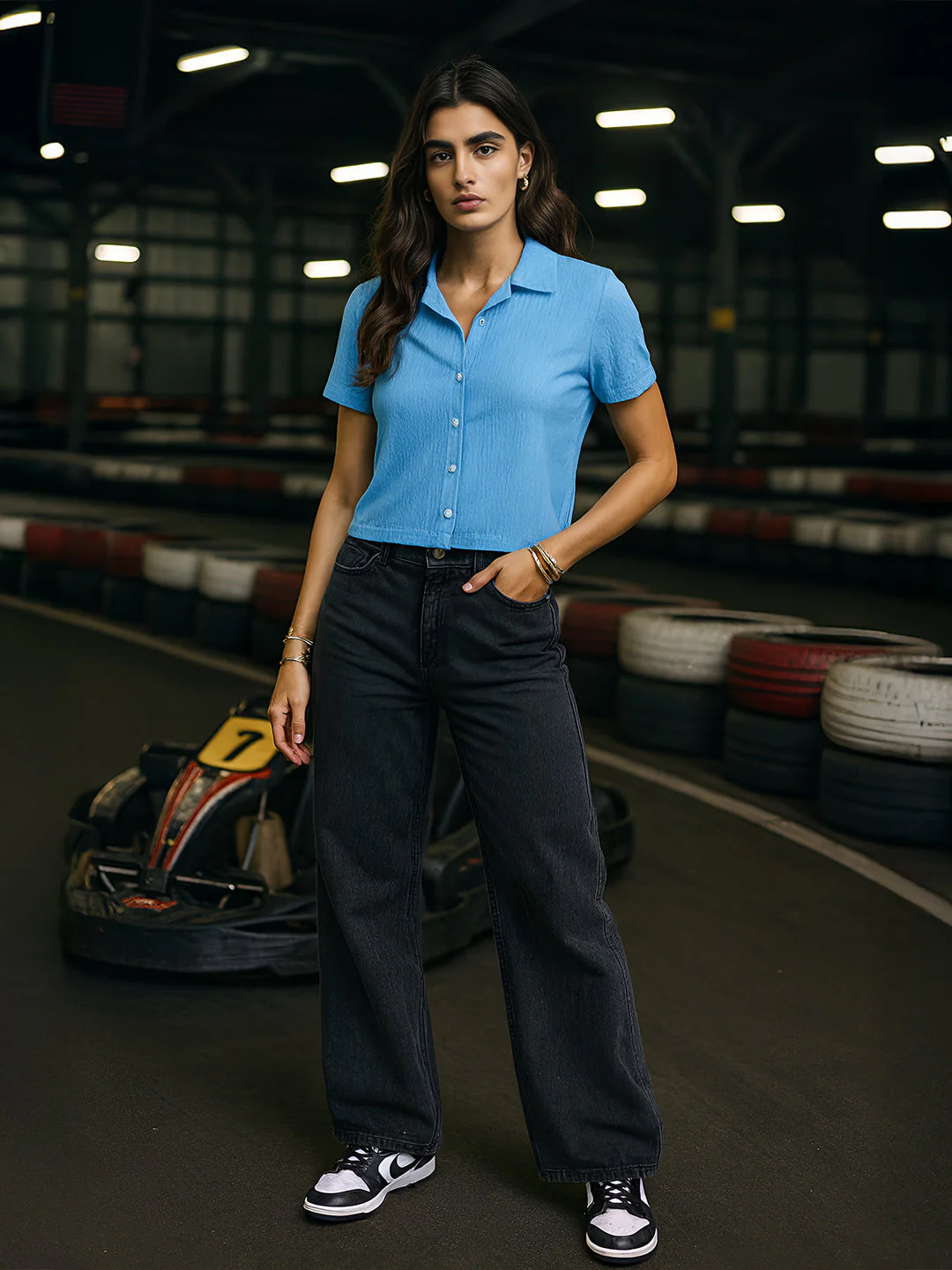 Blue Solid Half Sleeves Shirt - Image 3