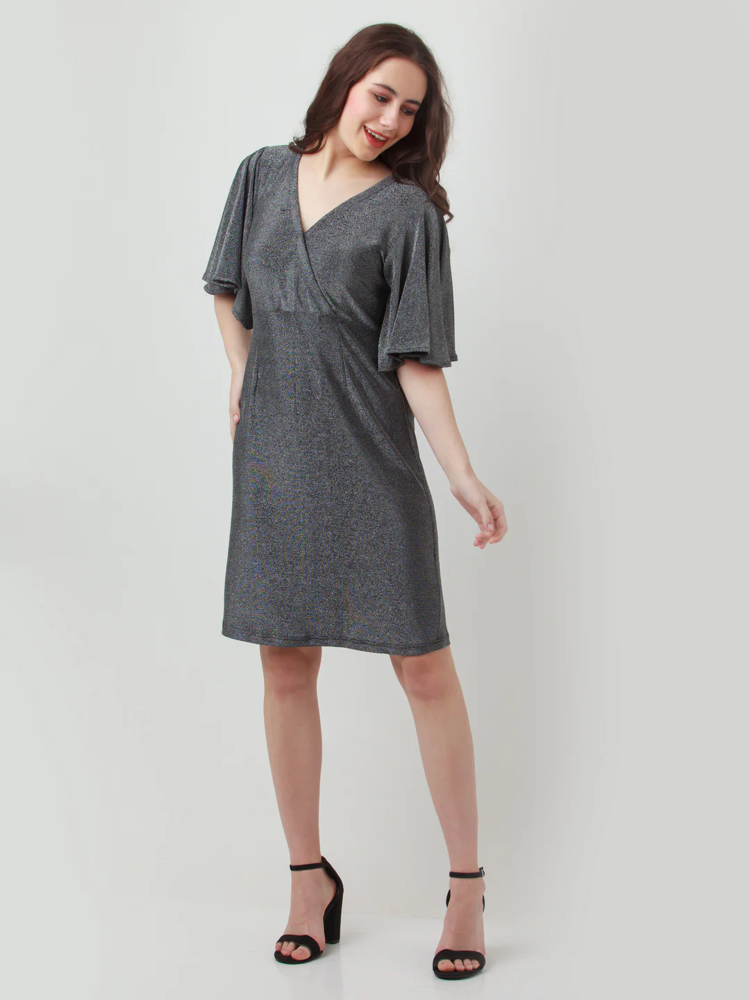 Silver Shimmer Bodycon Short Dress - Image 5