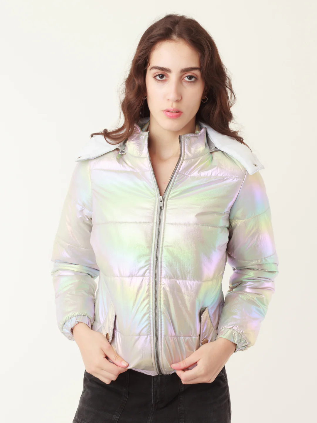 Silver Solid Hoodie Jacket - Image 2