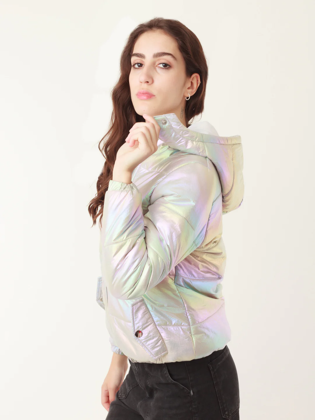 Silver Solid Hoodie Jacket - Image 3