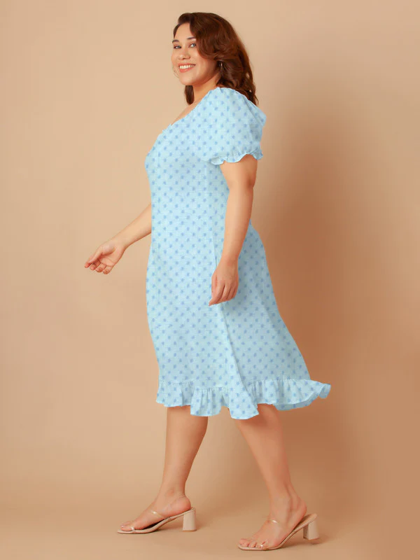 Sky Blue Solid A-Line Midi Dress - Image 4