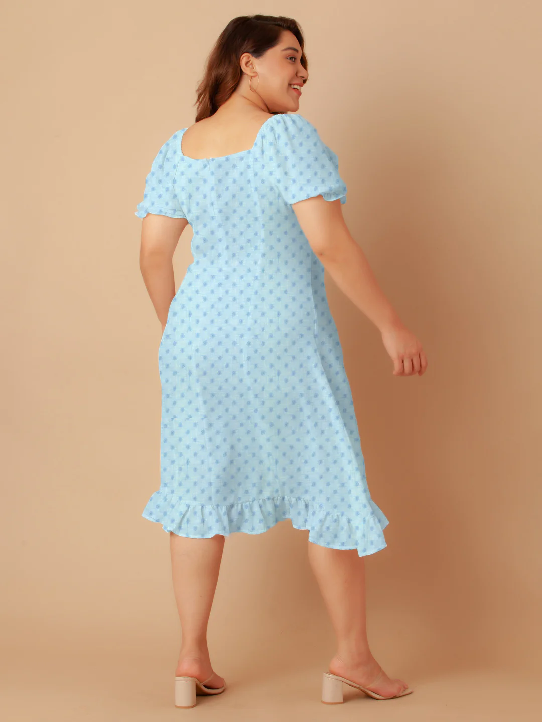 Sky Blue Solid A-Line Midi Dress - Image 6