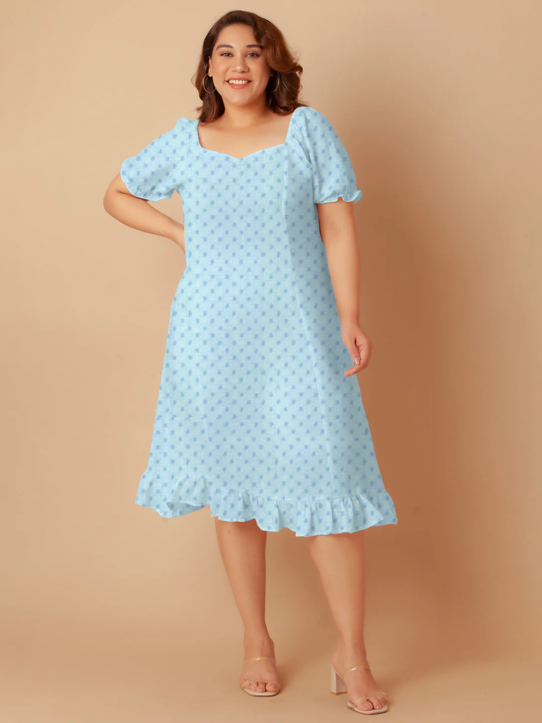 Sky Blue Solid A-Line Midi Dress - Image 7