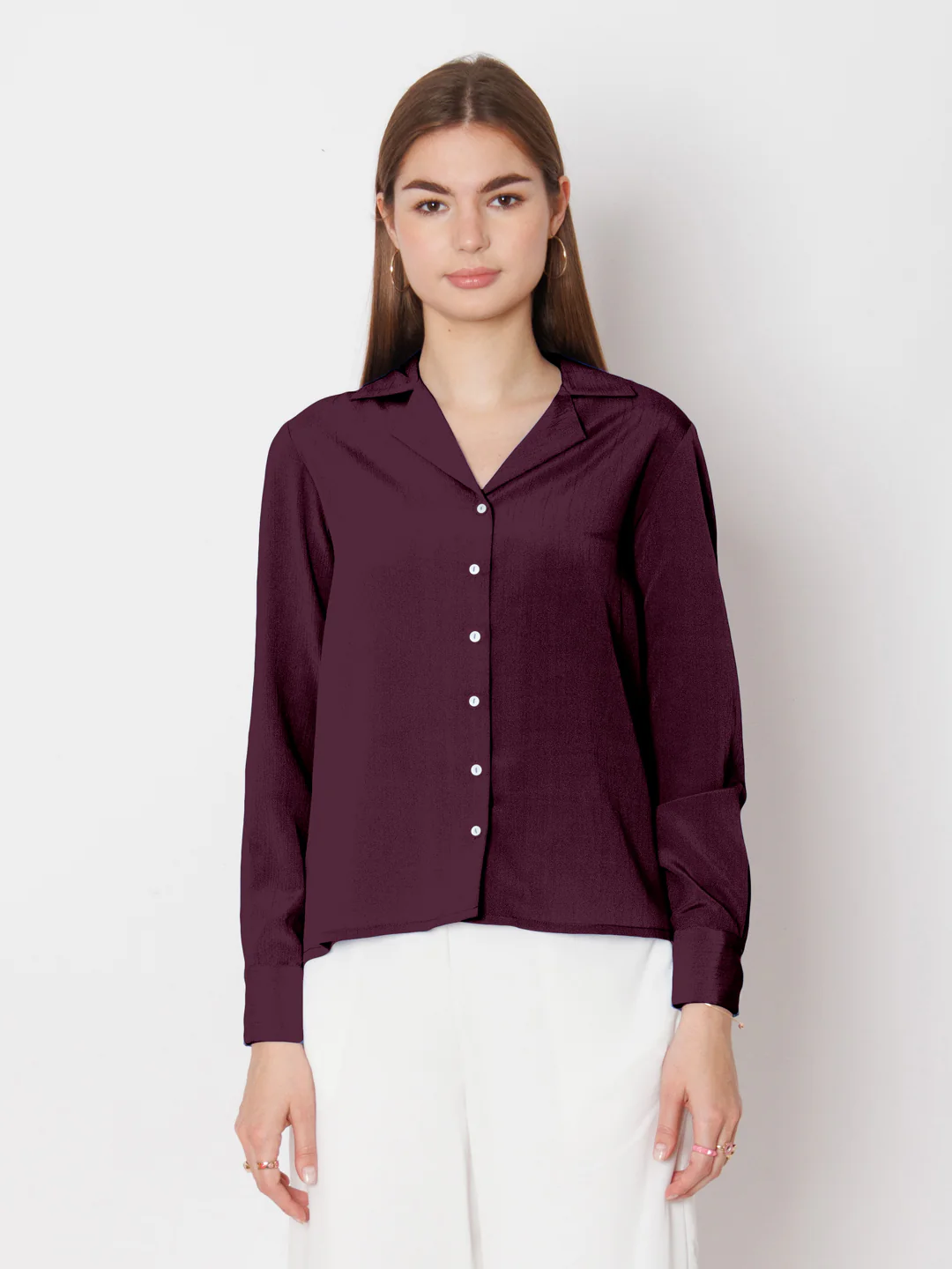 Solid Cranberry Buttoned Shirt - Image 2