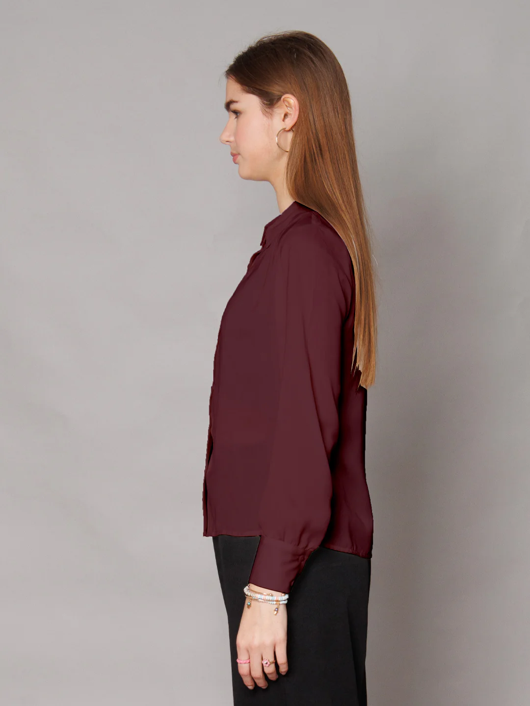 Solid Cranberry Gathered Shirt