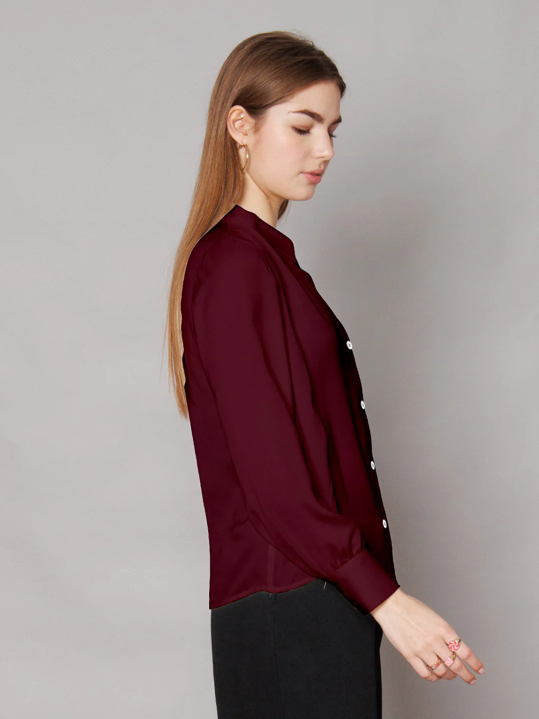 Solid Cranberry Gathered Shirt - Image 3