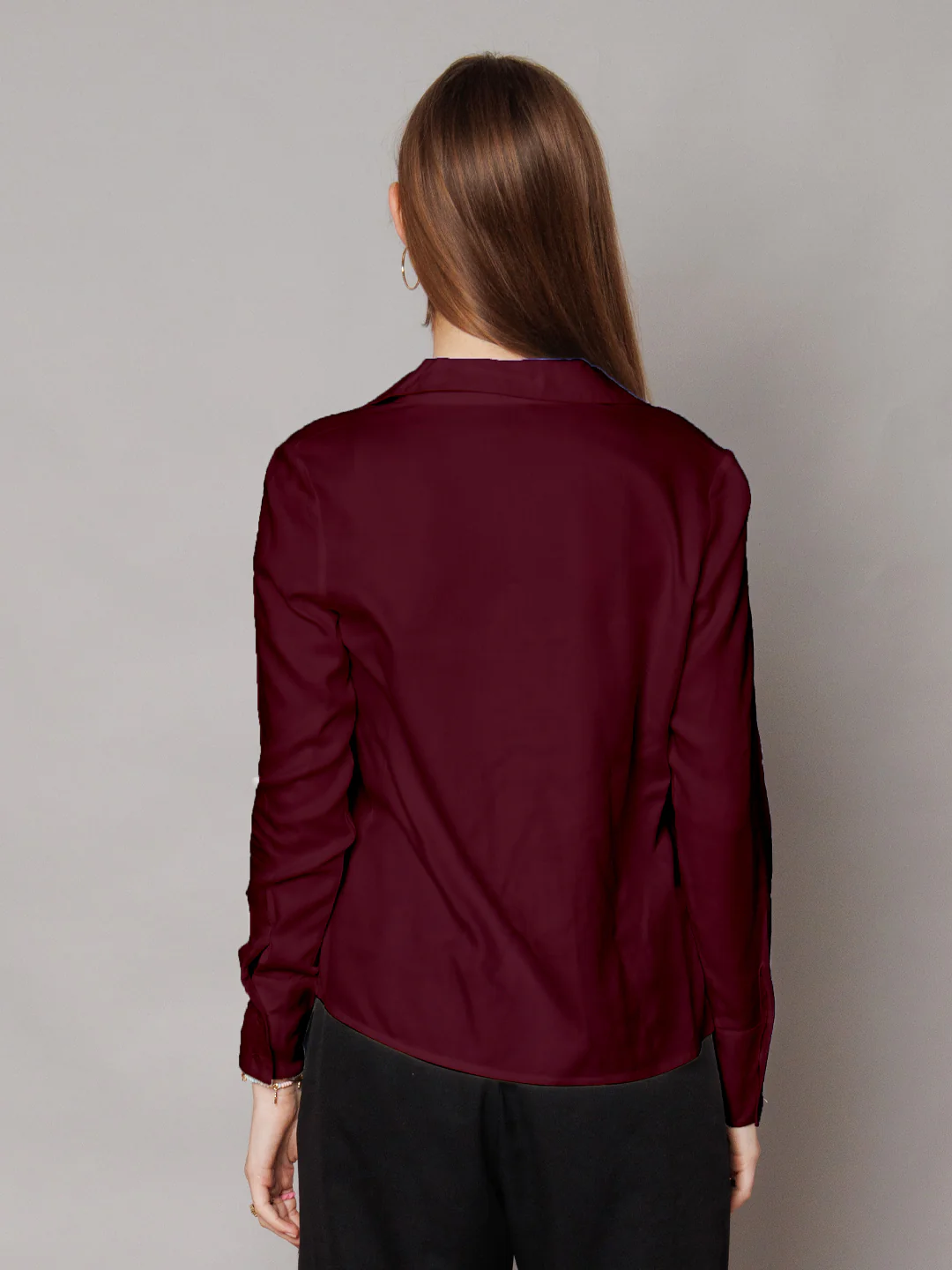 Solid Cranberry Gathered Shirt - Image 4