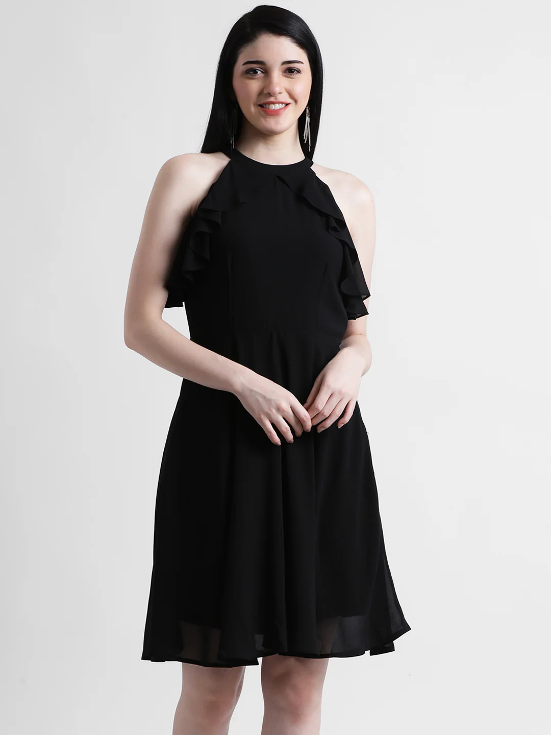 Solid Fit & Flare Little Black Dress