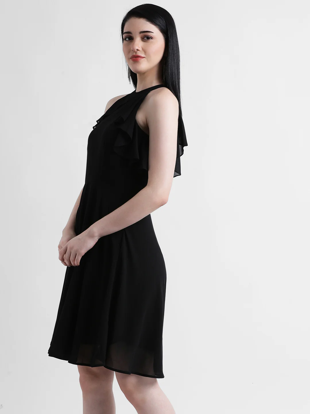 Solid Fit & Flare Little Black Dress - Image 2