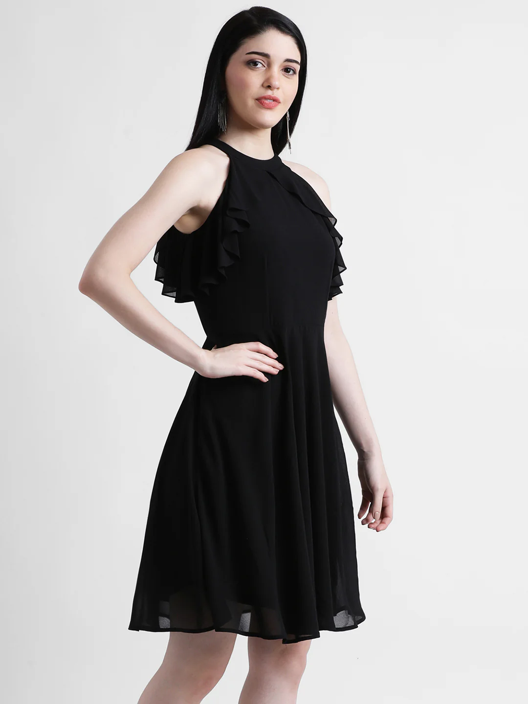 Solid Fit & Flare Little Black Dress - Image 3