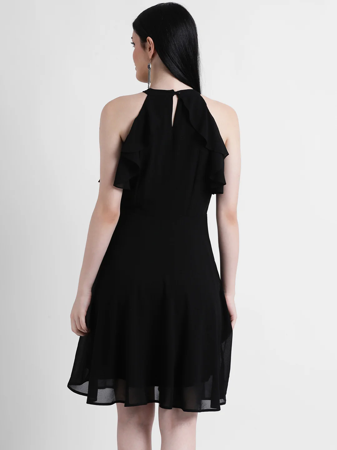Solid Fit & Flare Little Black Dress - Image 4