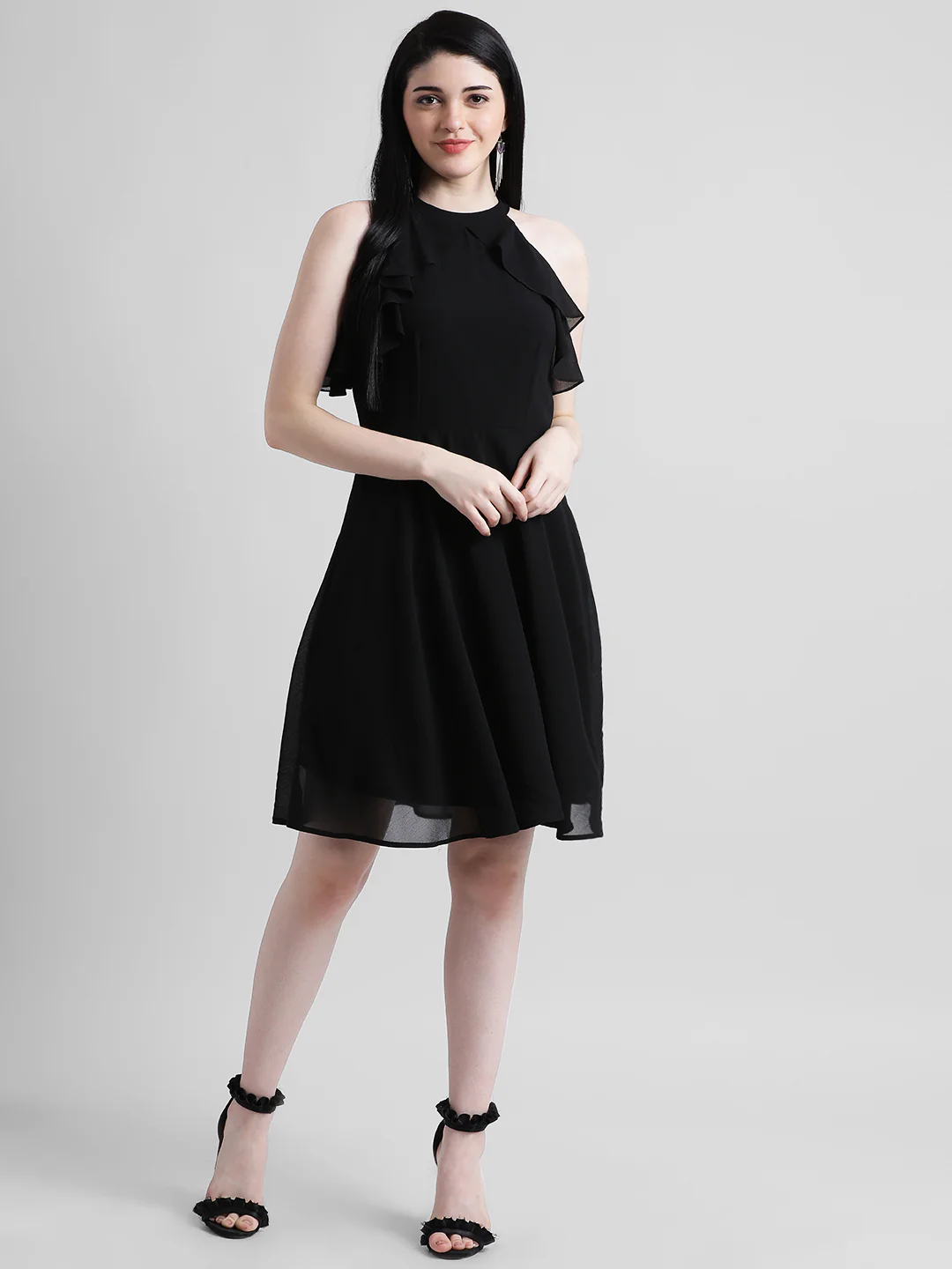 Solid Fit & Flare Little Black Dress - Image 5