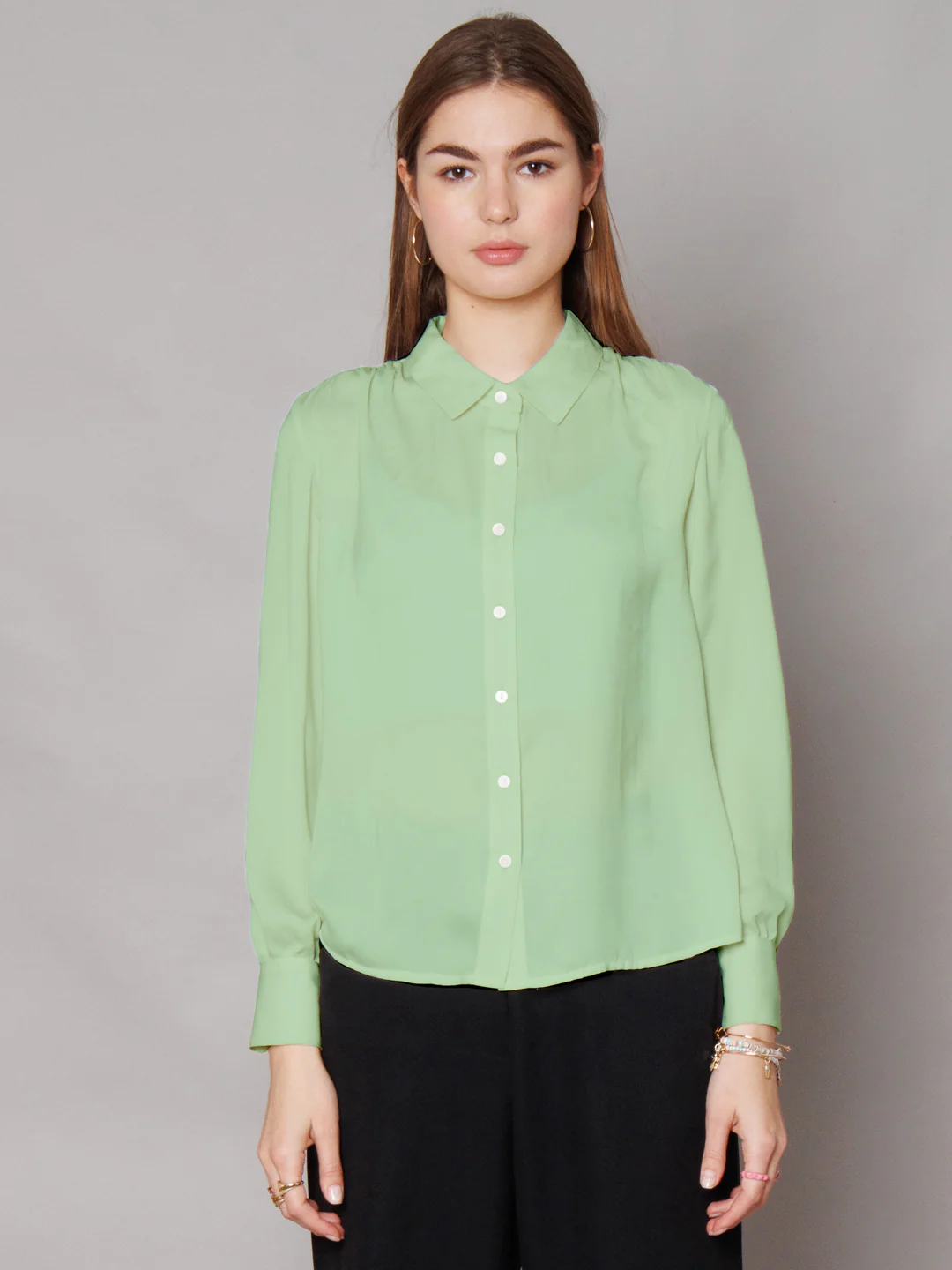 Solid Mint Gathered Shirt - Image 2