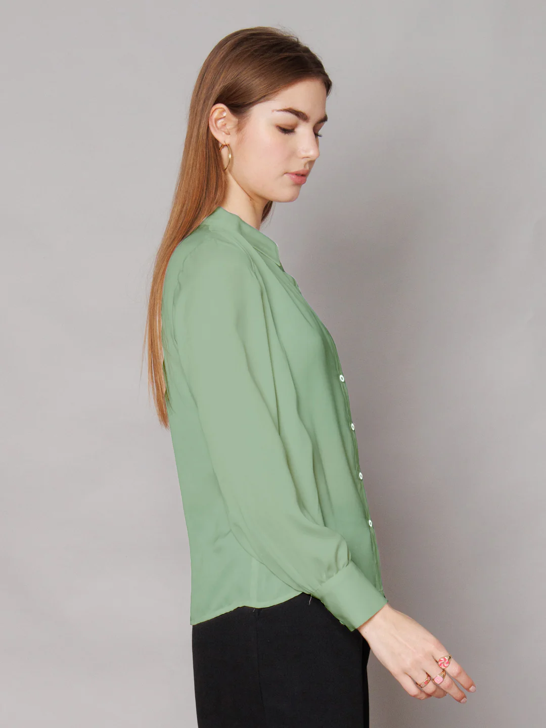 Solid Mint Gathered Shirt - Image 3