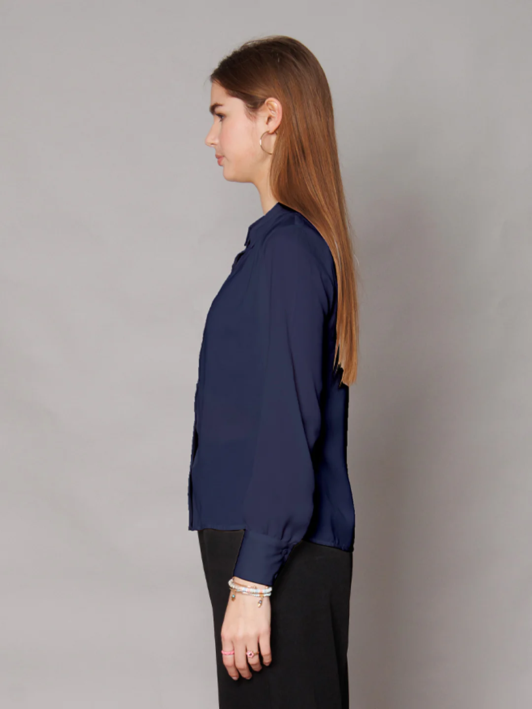 Solid Navy Gathered Shirt - Image 3