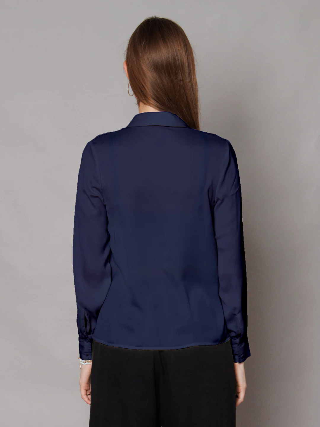 Solid Navy Gathered Shirt - Image 4