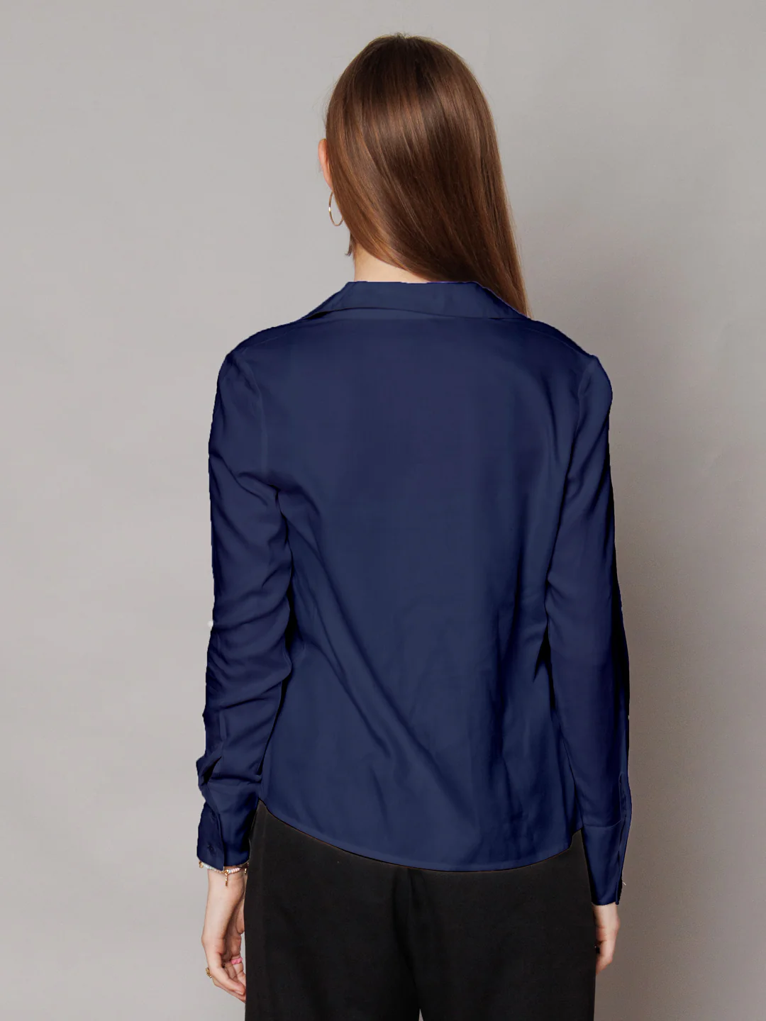 Solid Navy Gathered Shirt - Image 4