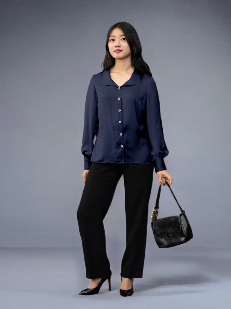 Solid Navy Regular Shirt - Image 4