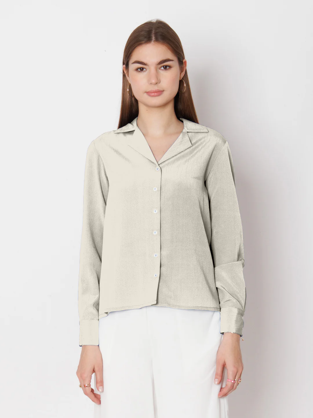 Solid Off White Buttoned Shirt - Image 2