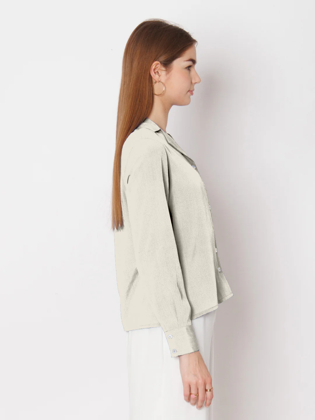 Solid Off White Buttoned Shirt - Image 3