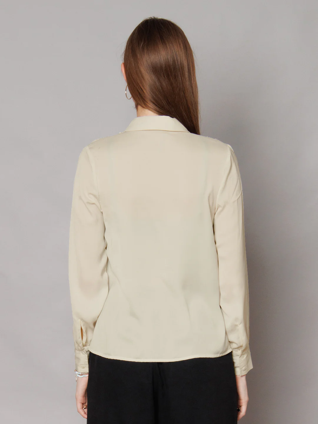Solid Off-White Gathered Shirt - Image 4
