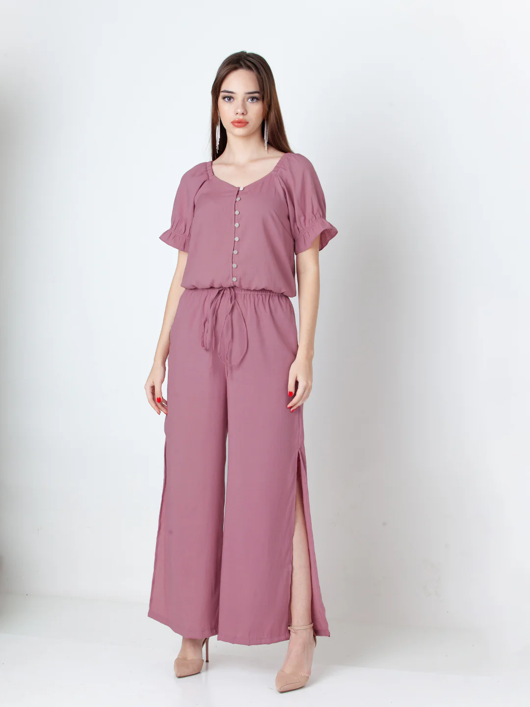 Solid Pink Wide Leg Co-Ord Set - Image 2