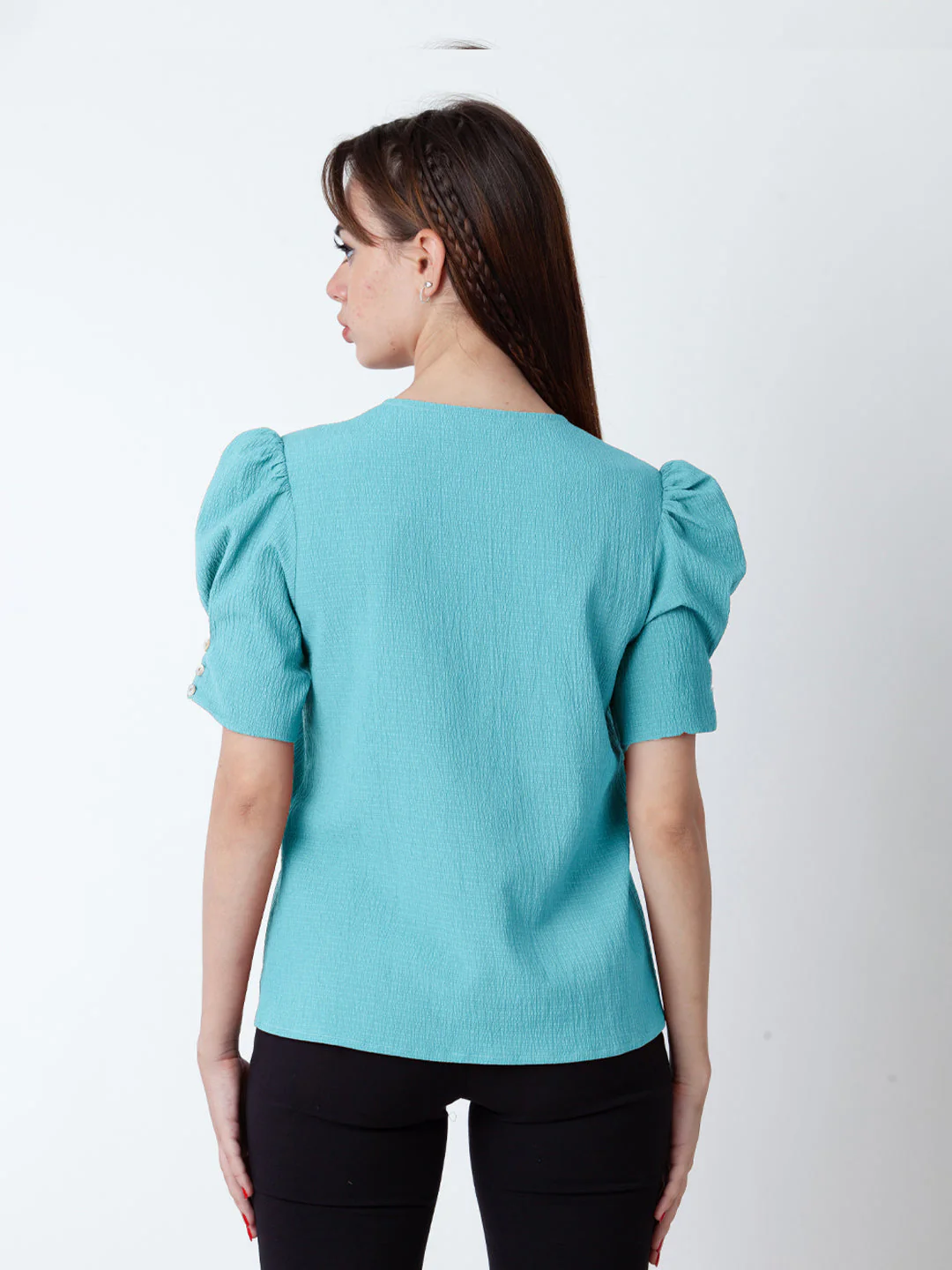 Glacial Blue Solid Puff Sleeve Top - Image 4