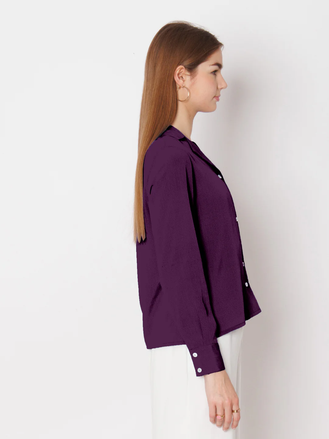 Solid Purple Buttoned Shirt - Image 3