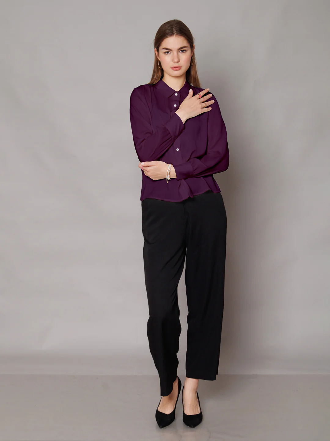 Solid Purple Gathered Shirt