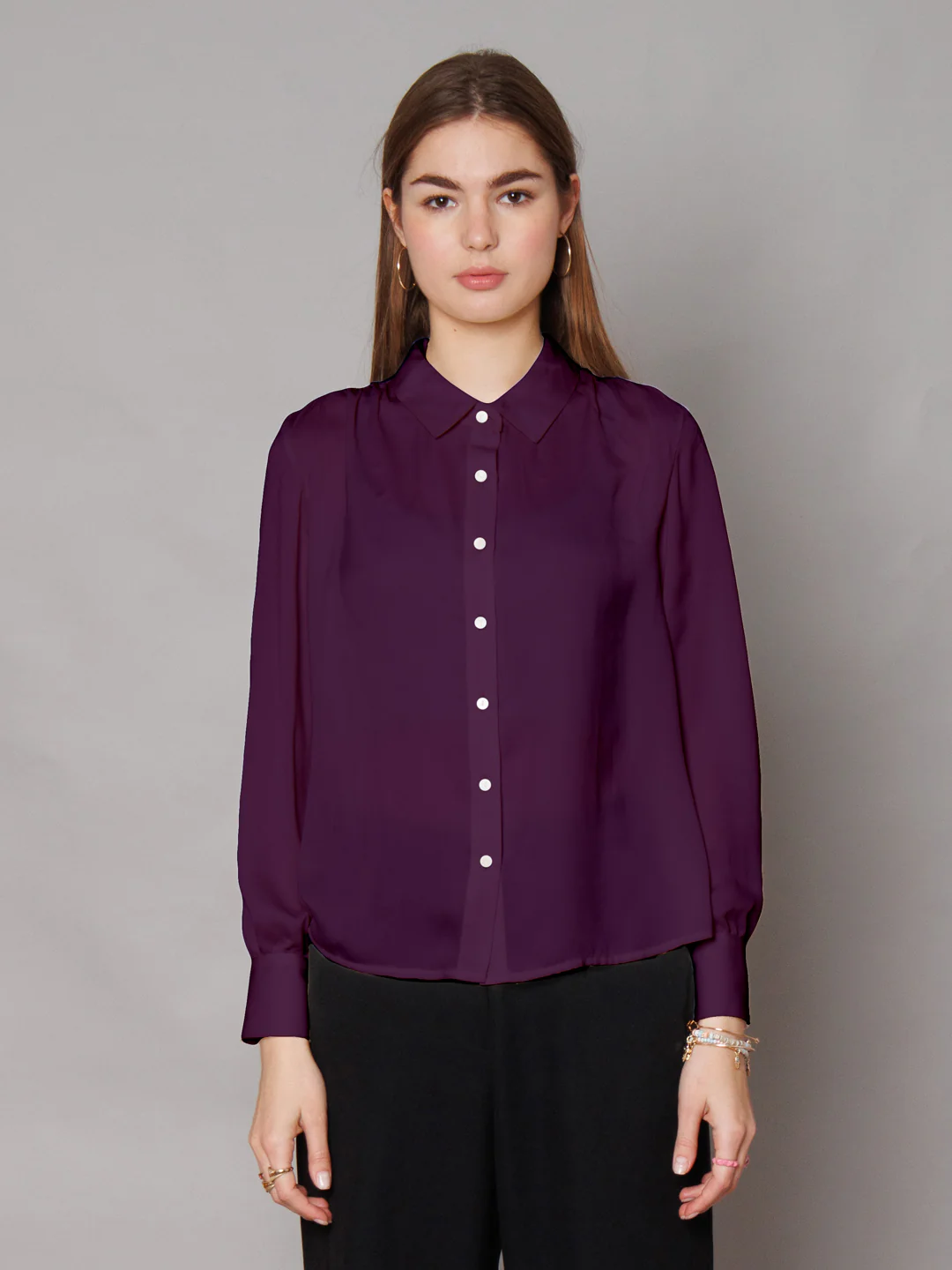 Solid Purple Gathered Shirt - Image 2