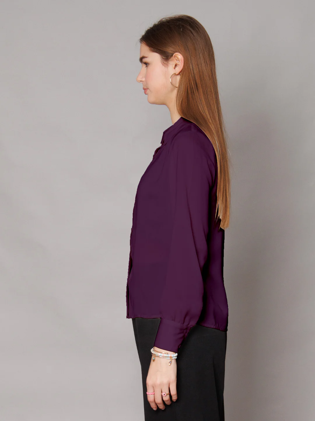 Solid Purple Gathered Shirt - Image 3