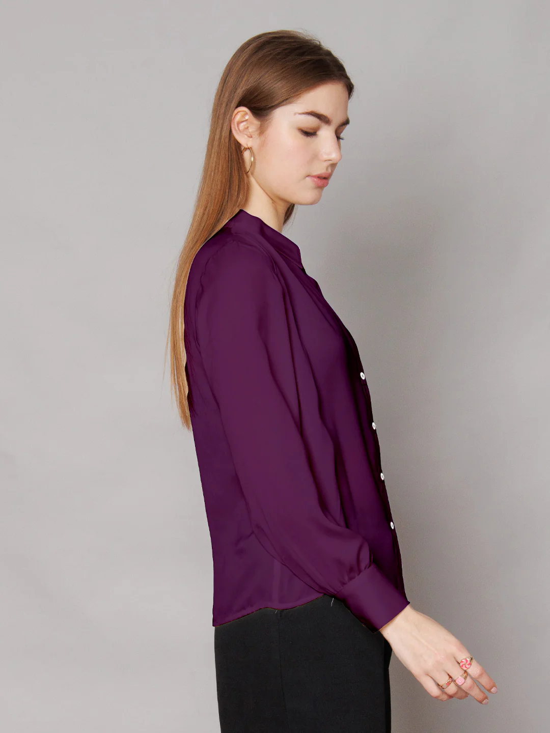 Solid Purple Gathered Shirt - Image 3