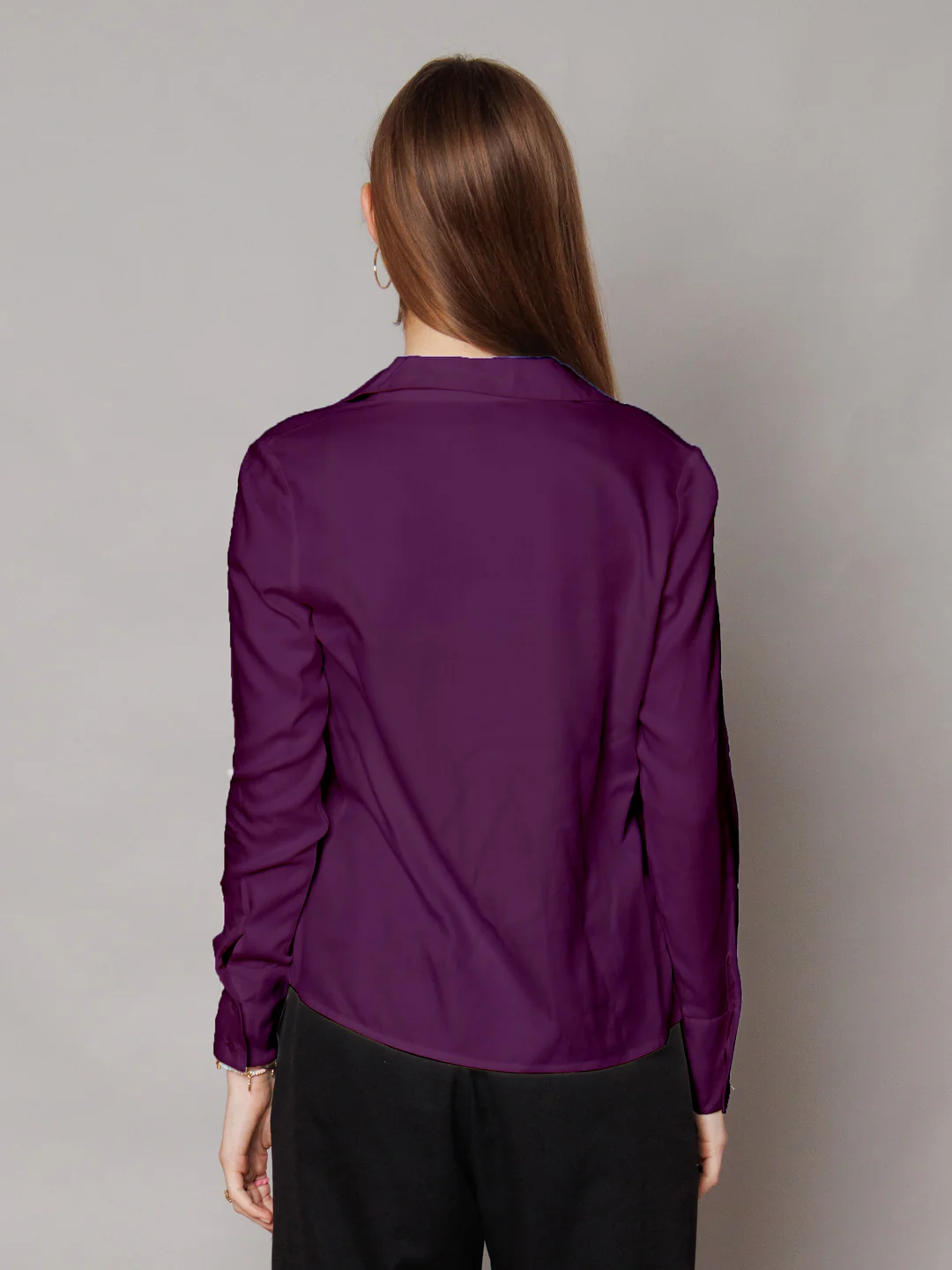Solid Purple Gathered Shirt - Image 4