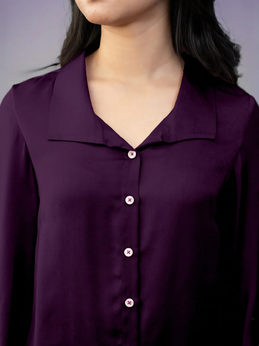 Solid Purple Regular Shirt - Image 3