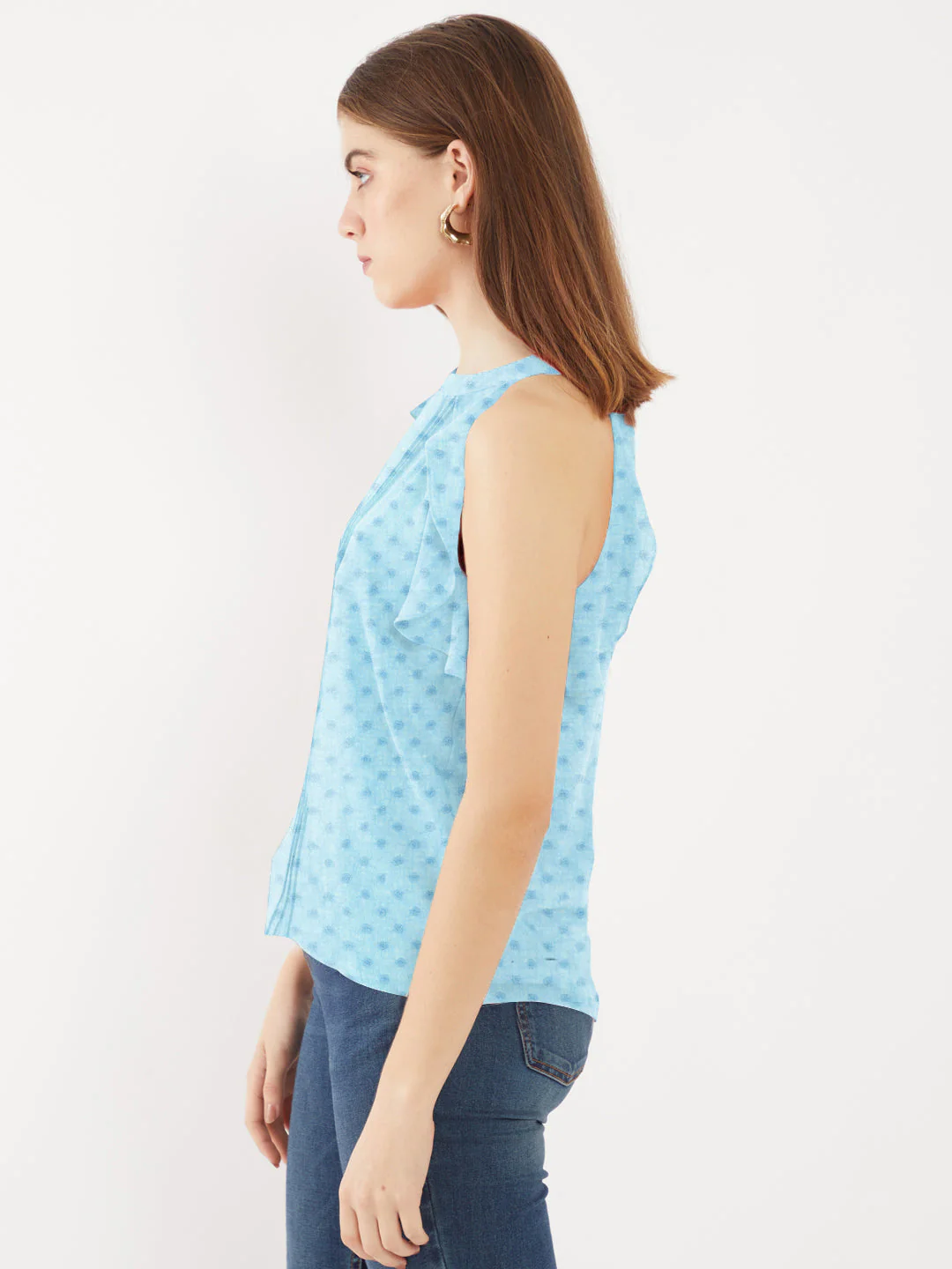 Solid Sky Blue Halter Neck Top - Image 4