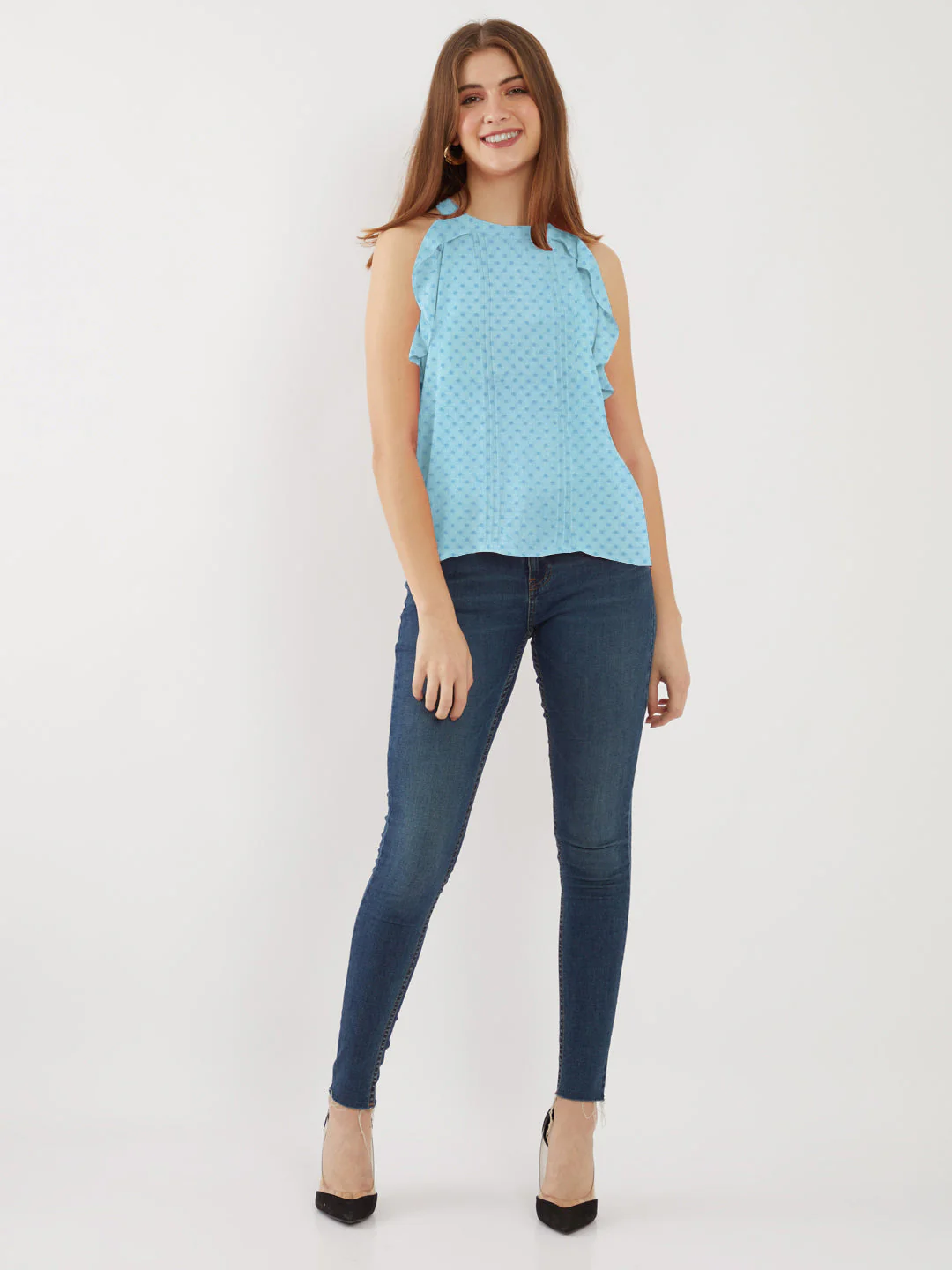 Solid Sky Blue Halter Neck Top - Image 6