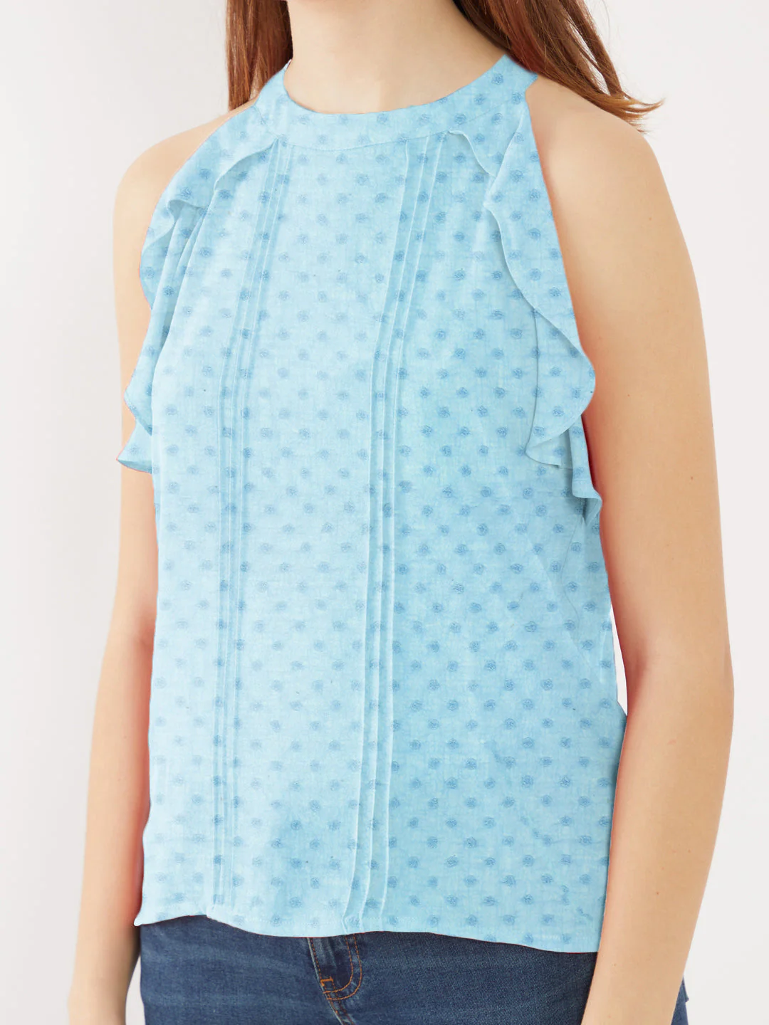 Solid Sky Blue Halter Neck Top - Image 7